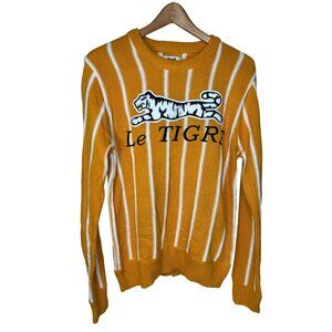 Le Tigre Striped Retro Sweater Long Sleeve Crew Neck Orange White Size Large